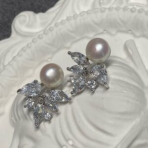 Freshwater Pearl & CZ Floral Earrings – S925 Sterling Silver Posts | New